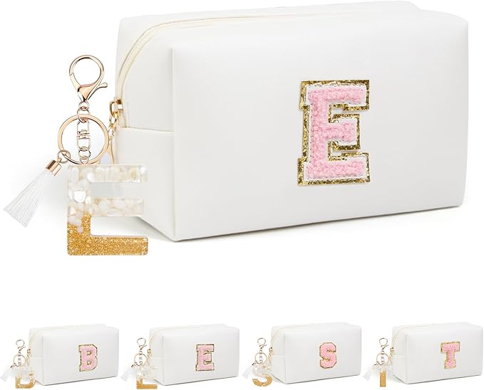 Birthday Gifts for Women Her,Travel Cute Makeup Bag,Large Capacity Cosmetic Bags for Women Makeup Pouch PU Leather Waterproof Cosmetic Bag (E, White)