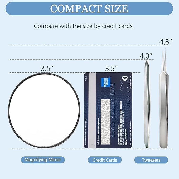 Magnifying Mirror Set, 10X/20X/30X Magnification, 3.5 Inch, 3-Piece, Black