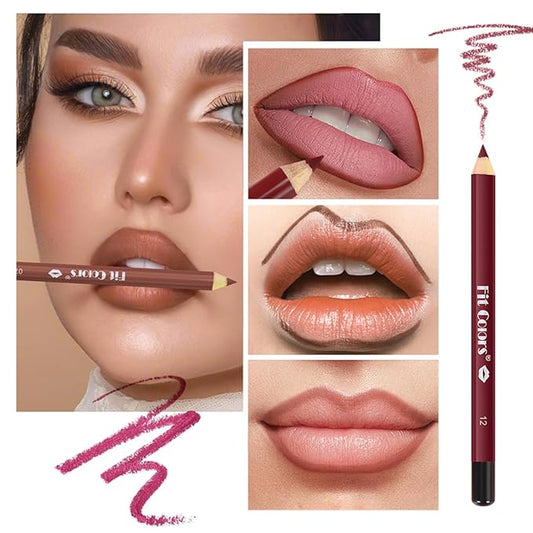12Pcs Matte Lip Liner Set,Creamy Velvet Lipstick,One Step Lips Makeup Kit,Waterproof Long Lasting Smooth High Pigmented Lip Pencil for Daily