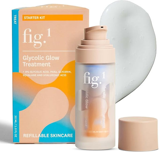 Fig.1 Glycolic Glow Treatment – 4% Glycolic Acid Face Exfoliant, Exfoliating & Glowing Emulsion, Chemical Peel for Radiant Skin, Hydrating PHA & Squalane, Vegan, 30 ml