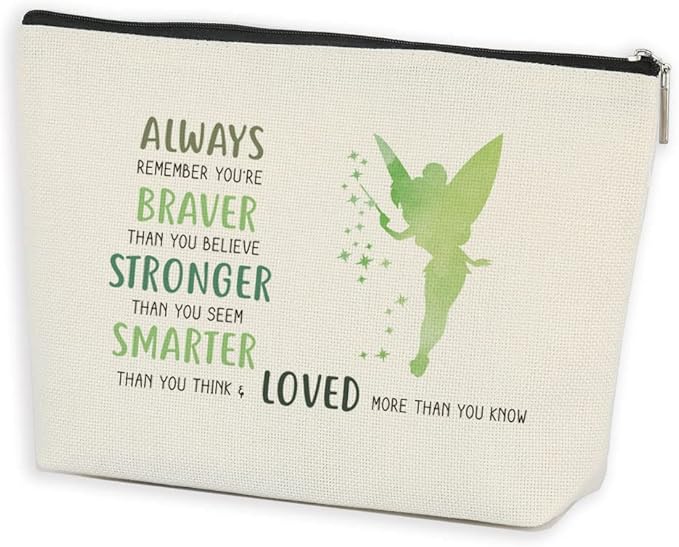 Azteoiz Inspirational Gifts for Women Makeup Zipper Pouch Bag for Women Girls You Are Braver Stronger Smarter Than You Think Inspired Gift for Her Fairy-Tale Fans Friend Sister