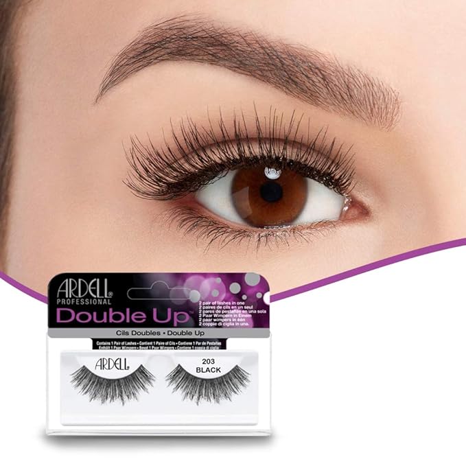 Ardell False Eyelashes Double Up 203 Black - Natural Look, Strip Lashes for Bold Eye Makeup - 4 Pack
