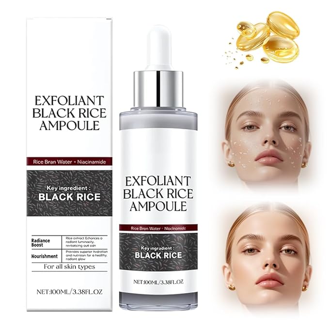 Black and White Rice Exfoliant, 2025 New Peel Shot Glow Rice Ampoule Duo, Soft Exfoliating Face and Body Scrub, Pore Minimizer Peel Shot for All Skin Types (Black, 3.38 Fl Oz)