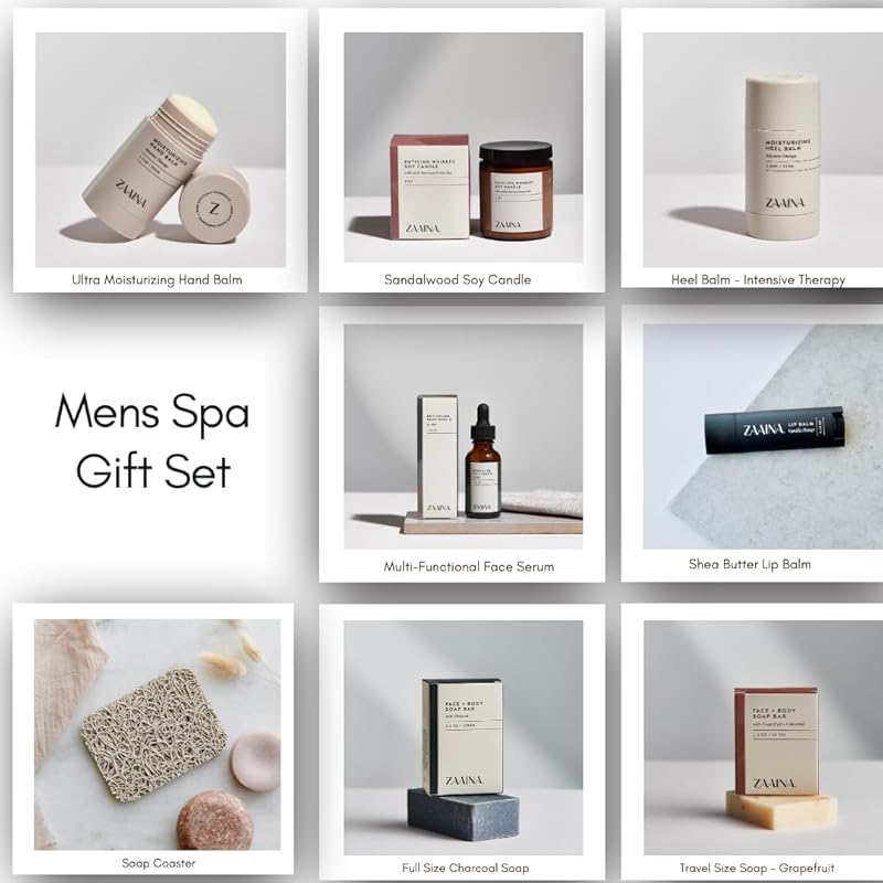 Men's Self Care Package, Father's Day Gifts for Men, Relaxation Spa Gift Set for Him - Luxury Natural Handmade Men Skin Care Kit with Whiskey Candle, Unique Self Care Gift for Men by ZAAINA
