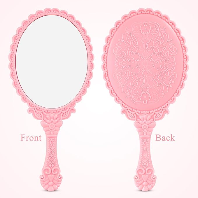 Lurrose 5 Sets Decorative Hand Mirror Vintage Vanity Makeup Mirror Handhold Hair Brush Comb Travel Makeup Tools Gift for Women Girls (Random Color)