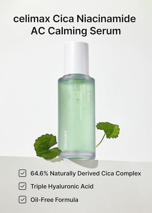 CELIMAX The Real Cica Niacinamide AC Calming Serum | Hyaluronic Acid Redness Relief Moisturizing Soothing Restoring Serum Mild Formula for Sensitive,Christmas Gift Stocking Stuffers 40ml