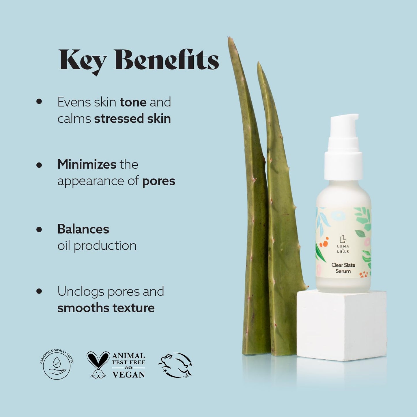 LUMA & LEAF Clear Slate Niacinamide Serum for Face – Redness & Acne Relief with Bakuchiol & Aloe Vera – Hydrating Vegan Daily Face Serum for Oily & Combination Skin