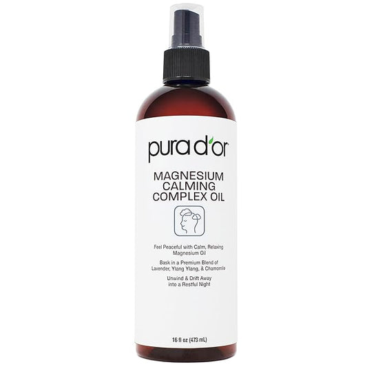 PURA D'OR 16 Oz Magnesium Oil Water Based Spray - Calming Topical Blend with Lavender, Ylang Ylang, Chamomile - Fast-Absorbing, Skin-Friendly Formula for a Soothing Sensation