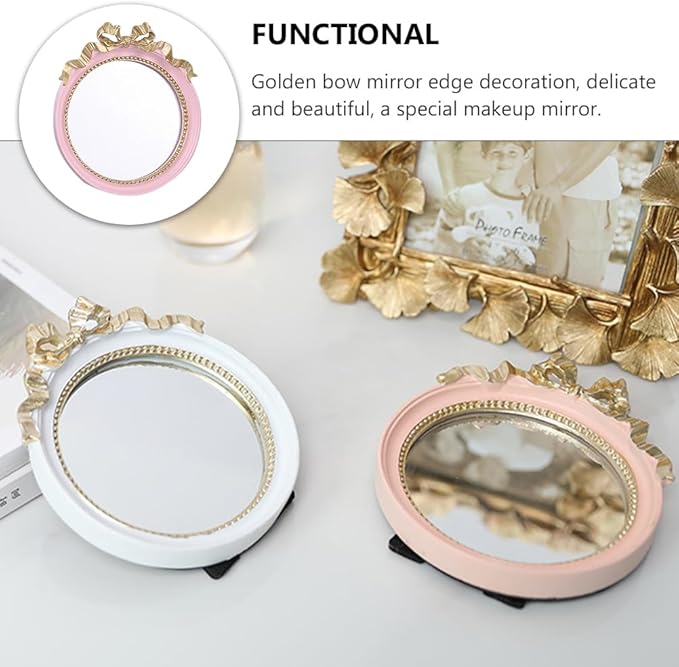 1pc Round Portable Makeup Mirror with Bowknot Design Elegant Resin Small Mirror for Women Travel-Friendly Compact Vanity Colors