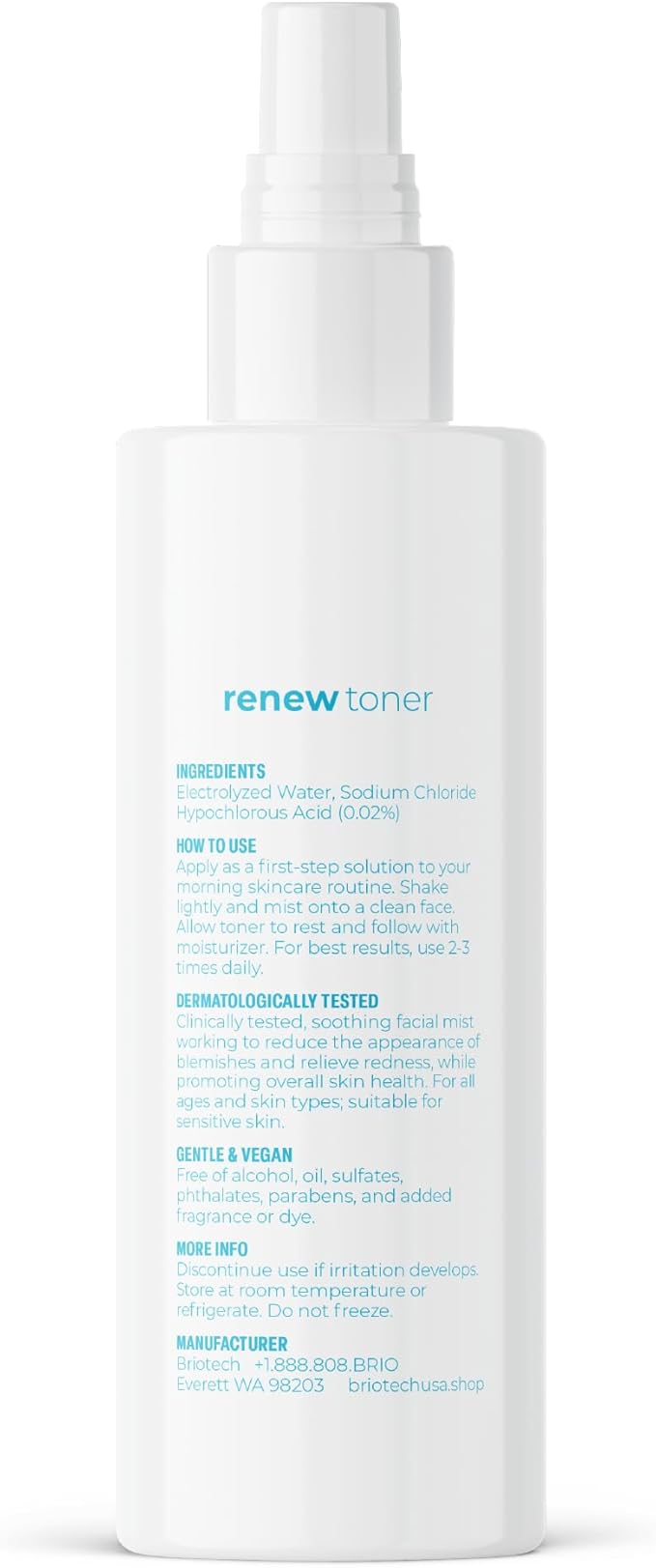 BRIOTECH Renew Toner, Hypochlorous Acid Spray, Minimize Appearance of Blemishes, Soothing Facial Mist for Sensitive Skin, Calm Redness & Bumps, Vegan, 2 fl oz Travel Size (2 Pack)