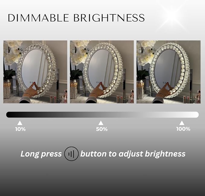 (Oval) LED Vanity Mirror with Crystal Accents, Illuminated Makeup Mirror