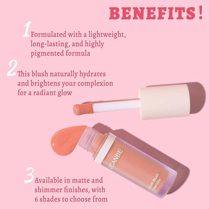 UCANBE Liquid Matte Blush Makeup for Cheeks, Highly Pigmented, Long Lasting, Anti-scratch, Natural-Looking, Daily Use Makeup Blush Suitable for Women Girls(03 Guava)