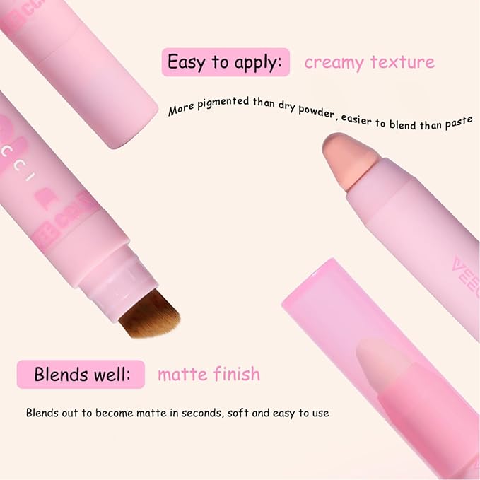 Blush Stick - Precise Makeup Stick with Brush, Moisturizing, Long-lasting Buildable Color for Easy Sculpting, Highly Pigmented Matte Finish, Ideal for Foundation & Concealer