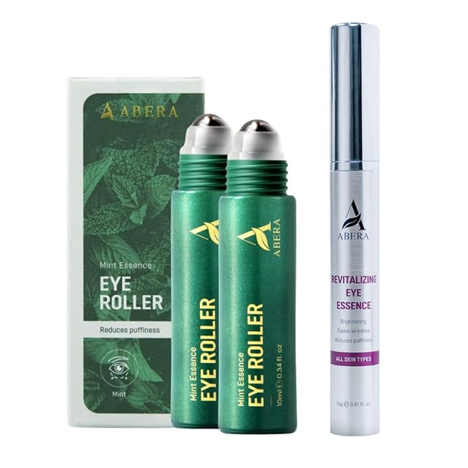 Abera Eye Roller Serum for Men – Refreshing Under-Eye Treatment for Puffiness, Dark Circles & Bags – With Mint, Peptides & Vitamin C – 0.34 fl.oz, 2 Box + Gift
