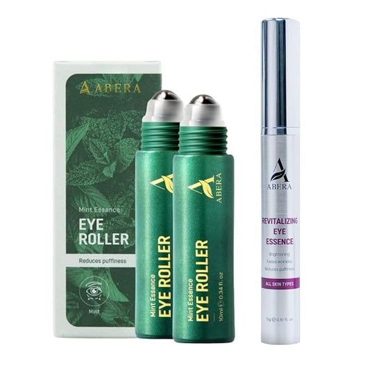 Abera Eye Roller Serum for Men – Refreshing Under-Eye Treatment for Puffiness, Dark Circles & Bags – With Mint, Peptides & Vitamin C – 0.34 fl.oz, 2 Box + Gift