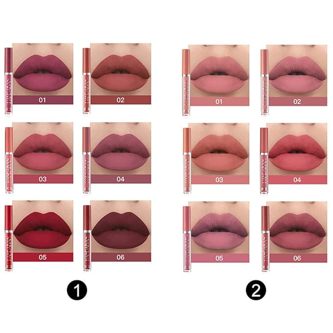 BONNIE CHOICE 6Pcs Nude Matte Liquid Lipstick Set, Waterproof Long Lasting Non-Stick Cup Nude Lipstick 24 Hour Not Fade Matte Lipstick Professional Lip Gloss Makeup Gifts for Women (Set A)