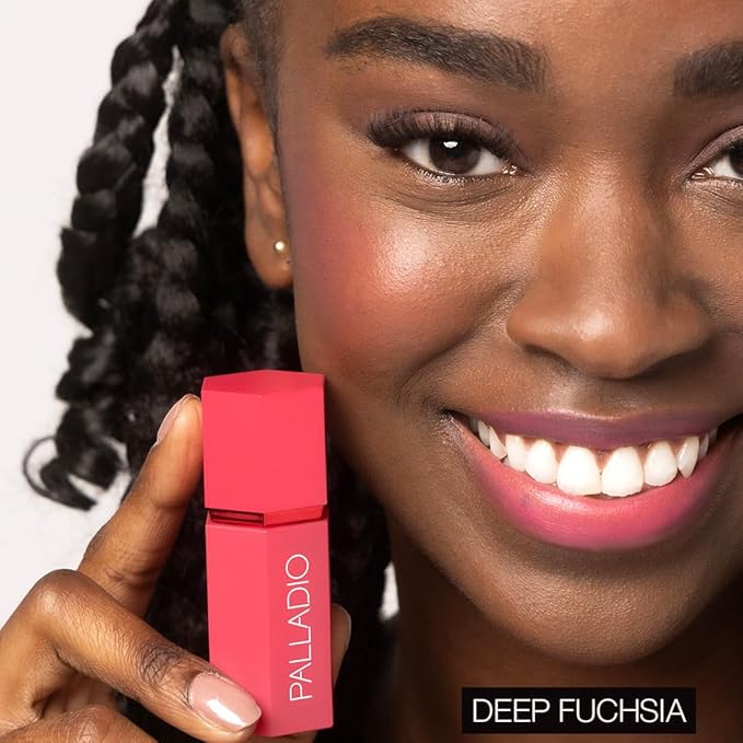 Palladio Liquid Blush for Cheeks & Lips 2-in-1 Makeup, Weightless Cream Formula, Smudge Proof Long-Wearing Pigmented, Natural Look, Dewy Finish, Deep Fuchsia