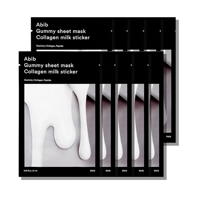 Abib Gummy Sheet Mask Collagen Milk Sticker(10 sheets) I Elasticity & Moisture Care with Niacinamide, Peptides, Cica & Soy Ferment – Unscented Microfiber Firming Mask