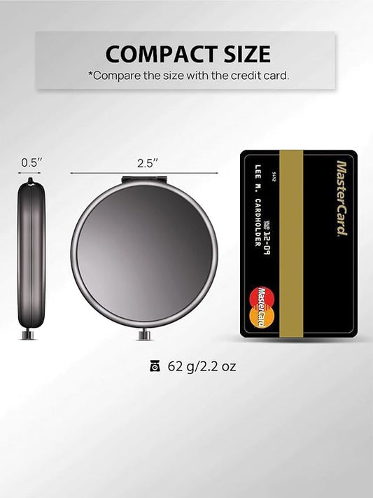 Metal Mirror 1x/2x and PU Leather Mirror 1x/3x Compact Mini Makeup Mirror Black