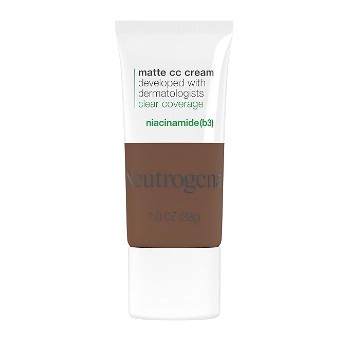Neutrogena Clear Coverage Flawless Matte CC Cream, Full-Coverage Color Correcting Cream Face Makeup with Niacinamide (b3), Hypoallergenic, Oil Free & Fragrance Free, Truffle, 1 oz