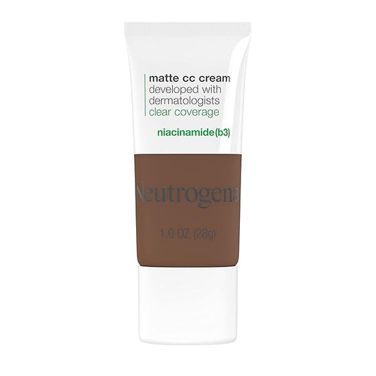 Neutrogena Clear Coverage Flawless Matte CC Cream, Full-Coverage Color Correcting Cream Face Makeup with Niacinamide (b3), Hypoallergenic, Oil Free & Fragrance Free, Truffle, 1 oz
