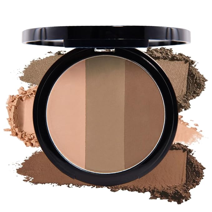 Matte Shimmer Highlight Bronzer Powder Palette with Mirror for Face Cheek Contour Brightening,Buildable Coverage Natural Makeup,Ultra Sculpt Nose Shadow (Matte beige brown coffee)