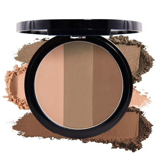 Matte Shimmer Highlight Bronzer Powder Palette with Mirror for Face Cheek Contour Brightening,Buildable Coverage Natural Makeup,Ultra Sculpt Nose Shadow (Matte beige brown coffee)