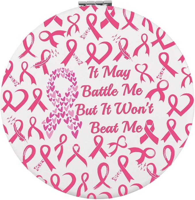 Zuo Bao Breast Cancer Awareness Makeup Mirror for Women Battle Me But Won't Beat Me Mirror Pink Ribbon Gift (Breast Cancer)