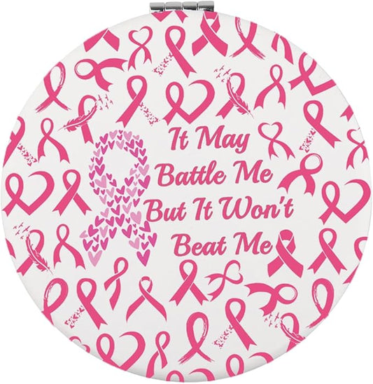 Zuo Bao Breast Cancer Awareness Makeup Mirror for Women Battle Me But Won't Beat Me Mirror Pink Ribbon Gift (Breast Cancer)