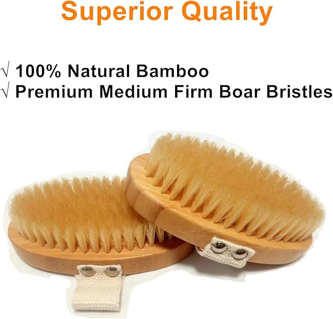 Body Brush Back Scrubber,18.7 inch Long Handle Detachable Body Brush with Dual Brushing Heads for Dry Brushing Shower, Bamboo Medium Firm Bristle Brush for Body Cellulite and Lymphatic (Beige)