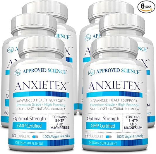 Approved Science Anxietex - Calm and Relaxation - L-Theanine and Magnesium - 60 Capsules - Vegan Friendly - 6 Month Supply