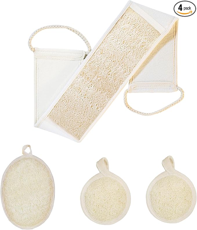 Loofah Sponge Exfoliating Body Scrubber(4 Pack), Zenidoo Natural Loofah Face Pad Bath Shower Body Scrubber for Women and Men, Made with Eco-Friendly and Biodegradable Luffa Pads,Large Size