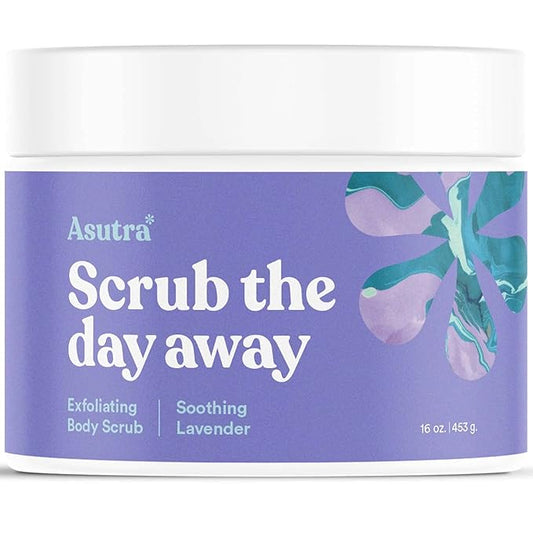 ASUTRA Dead Sea Salt Essential Oil Body Scrub Exfoliator (Soothing Lavender), 16 oz - Ultra Hydrating, Gentle, & Moisturizing - Coconut, Lavender, and Bergamot Oils