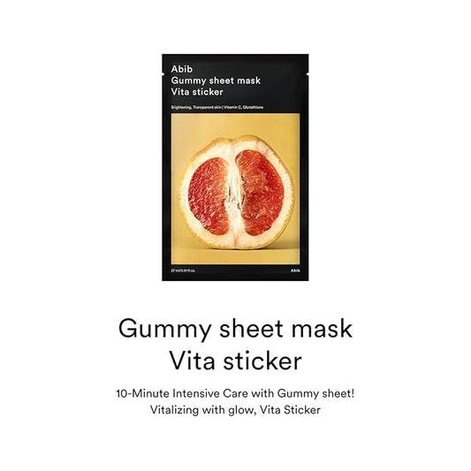 Abib Gummy Sheet Mask Vita Sticker(10 sheets) IBrightening & Soothing Sheet Mask with Niacinamide, Cica, Peptides & Vitamin Complex, Korean Skincare for Sensitive Skin