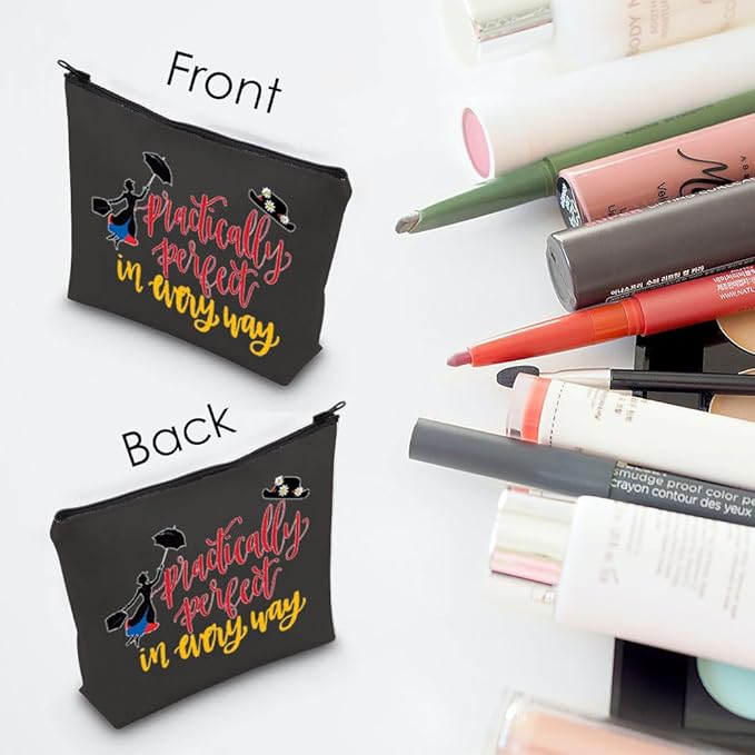 Mary Cosmetic Make up Bag Mary Gift Practically Perfect in Every Way Makeup Zipper Pouch Bag for Women (Perfect Black Bag)