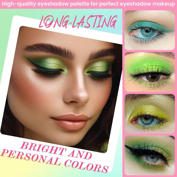 9Colors Eyeshadow Palette, Green Eye Enhancers Magic EyeShadow Palette, Glitter Shimmer Sparkly Eye Shadow Makeup, Velvety Pigmented Creamy Long Lasting Waterproof Naturing-Looking Women Girls