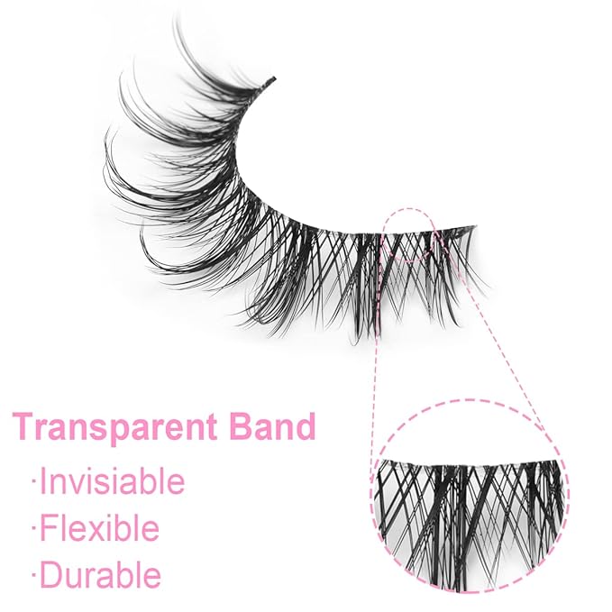 Manga Lashes Clear Band Natural Lashes Wispy Asian 12mm 3D Short Eyelashes D-Curl False Eyelashes Pack by Kiromiro