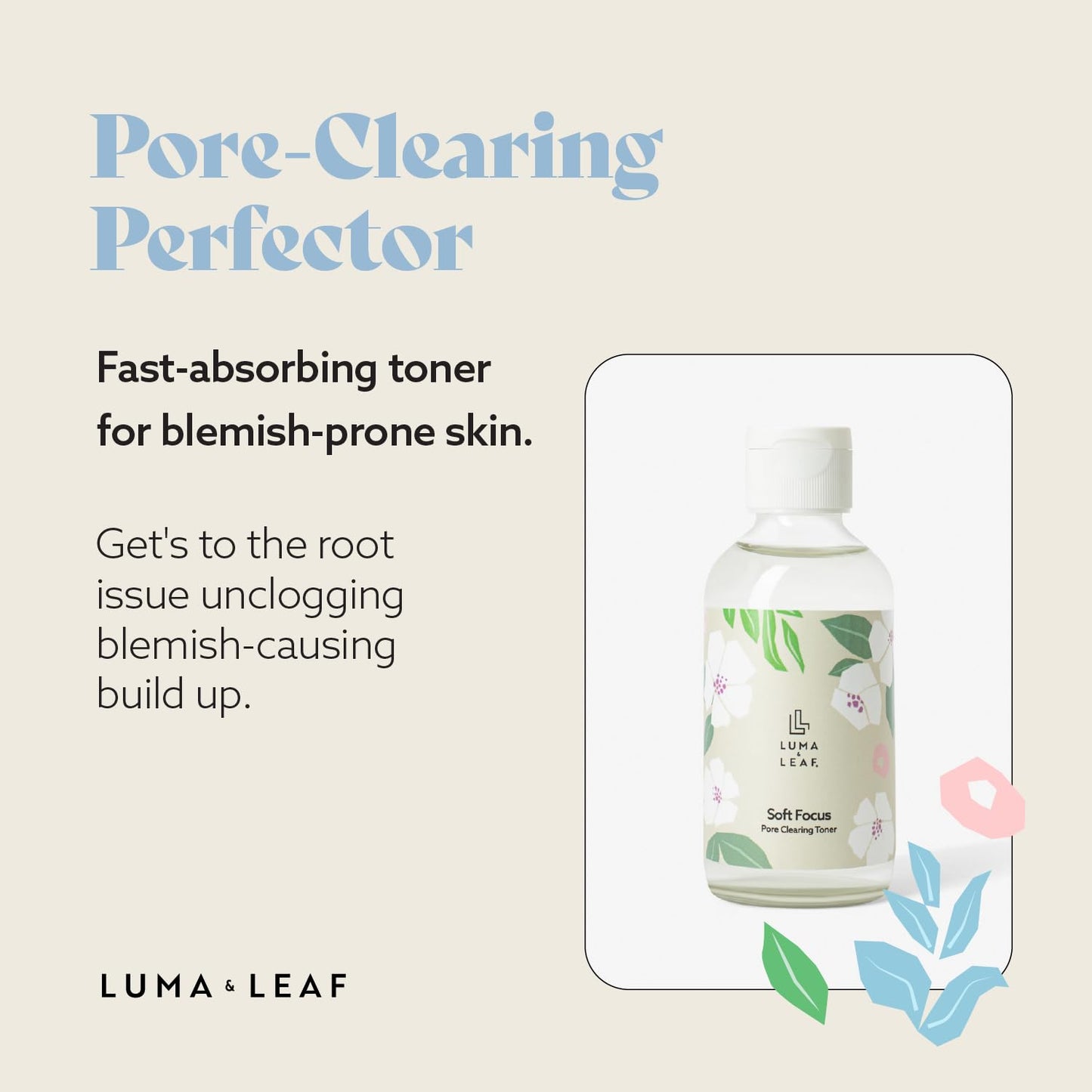 LUMA & LEAF Clearing Facial Toner 4 Oz - Natural Toner with Willow Bark, Salicylic Acid, Niacinamide, Marshmallow Root - Deep Nourishing Skin Toner for Blemish and Acne-Prone Skin