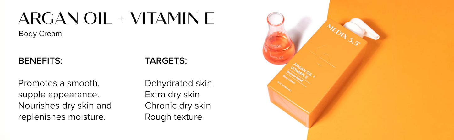 Medix 5.5 Argan Oil Cream + Vitamin E Anti Aging Skin Care Moisturizer Body Cream | Firming Body Lotion Reduces Look Of Wrinkles, Cellulite, Crepey Skin, & Uneven Skin Tone For Women & Men, 15 Fl Oz