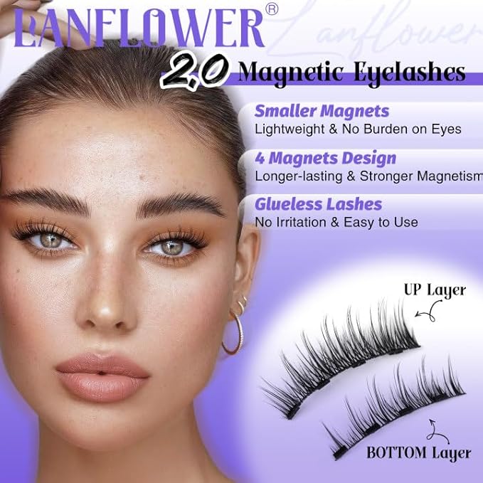 Magnetic Eyelashes with Applicator Natural Look Magnetic Lashes Reusable False Eyelashes Cat Eye Lashes with Magnets Easy to Use by Lanflower