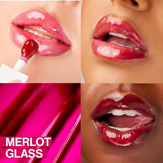 wet n wild Lip Oil - Lightweight, Non-Sticky, Hydrating & Nourishing Formula with Marula & Jojoba Oils, Vegan & Cruelty-Free - Merlot Glass (Pack of 2)