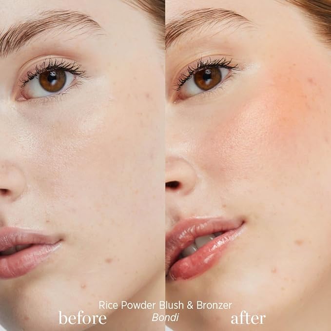 Ere Perez - Natural Rice Powder Blush Duo | Hydrate, Soothe, Calm | Sunflower + Chamomile Oils, Vitamin E | Sensitive Skin Safe, Vegan, Cruelty-Free, Clean Beauty (Bondi, 0.32 oz | 9 g)