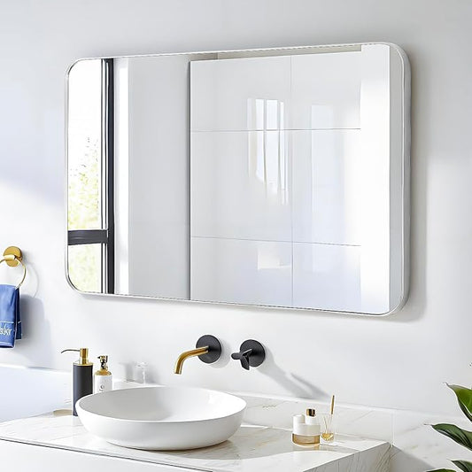 24x36 Mirror Rectangle Full Length Wall Mounted Hanging or Against Wall Metal Frame Dressing Make-up Mirrors for Entryway Bedroom Bathroom Living Room 24 36 36x24 inch Silver