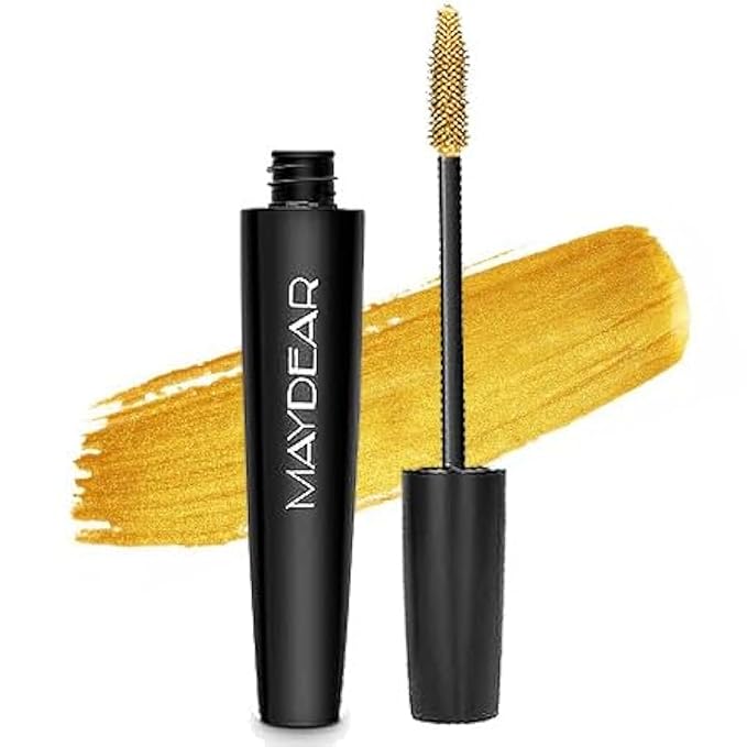 Maydear Gold Mascara for Eyelashes, Waterproof Colored Mascara Long Lasting Smudgeproof Color Mascara for Women Fast Dry Lengthening Eye Makeup Party Stage Use
