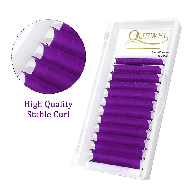 QUEWEL Easy Fan Volume Lashes .07 D Curl Purple 9-16mm Mixed Lash Tray Color Extensions Self Fanning 2D-10D Eyelash Extensions (Purple 0.07 D 9-16mm)