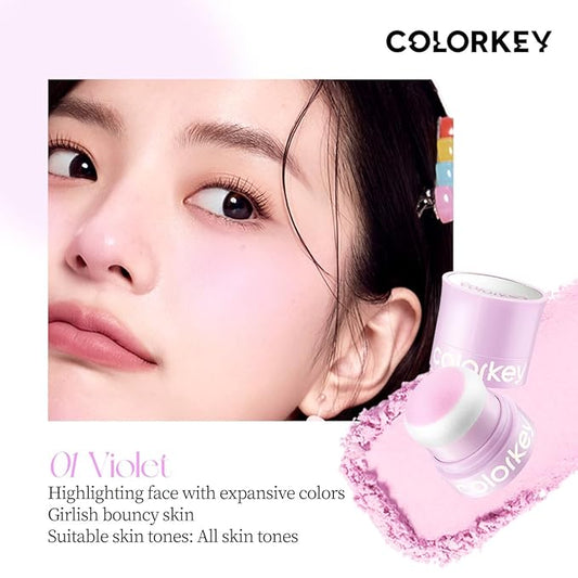 COLORKEY Shimmering Pudding Powder Blush, Lightweight, non-drying and smooth, Naturally Luminous Semi-Matte Finish, Self-contained brush, portable makeup (01 violet, 3.2g)