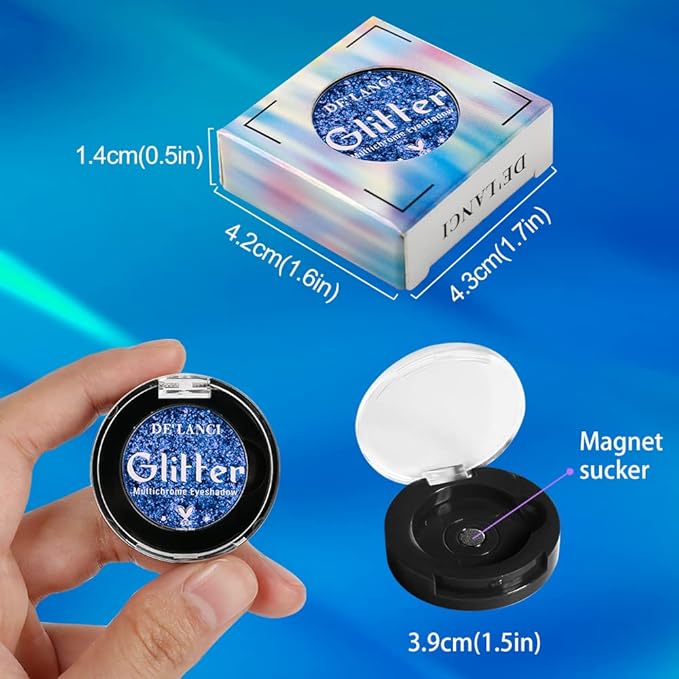 Afflano Duo Chrome Glitter Blue Eyeshadow, Intense Color Shifting Metallic Chameleon Eyeshadow Blue, Highly Pigmented Multichrome Eyeshadow for Blue Eyes Makeup, Single Sparkling Blue Eye Shadow