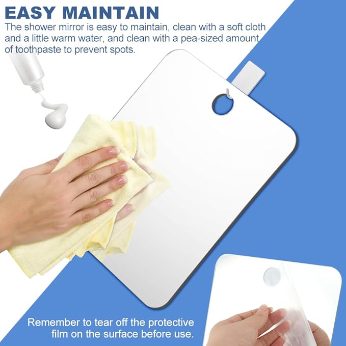 Anti-Fog Shaving Mirror, Fogless Shower Mirror, Bathroom Shower Mirror with Wall Hanging for Men and Women,Accessories, Bathroom Mirror & Accessories