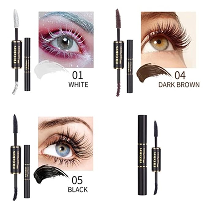 3 Colors Double-Ended Colored Mascara Set for Eyelashes, White Dark Brown Black Colorful Mascara Waterproof Charming Long Lasting Voluminous Eye Makeup Mother's Gifts for Women
