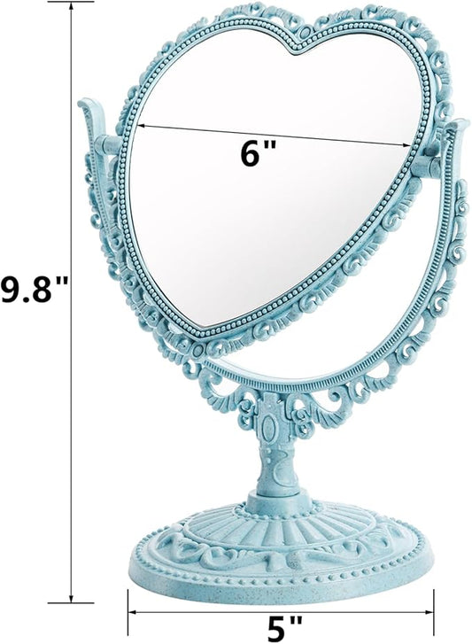 DEAYOU 4 Pack Heart Shaped Cosmetic Mirror, Vintage Vanity Tabletop Mirror with Double Sided, Rotatable Dresser Mirrors with Stand for Makeup, Girl, Women, Beauty, Spa Party, 4 Color